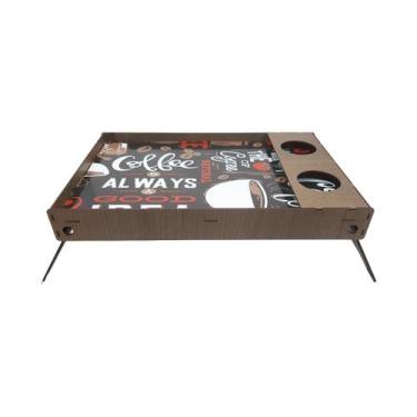 Imagem de Bandeja Café com Base Dobrável e Porta Copo Tags Coffee Always 48x30x6