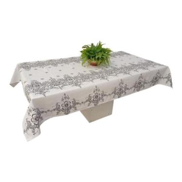 Imagem de Toalha De Mesa 4 Lugares Em Linhão Qcasa Enxovais, Branca com Preto