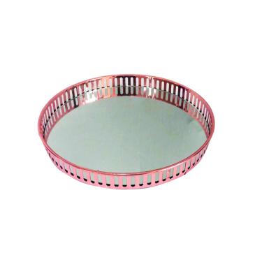 Imagem de Bandeja Metal C/ Espelho Redonda Rose Gold 26cm Class Home