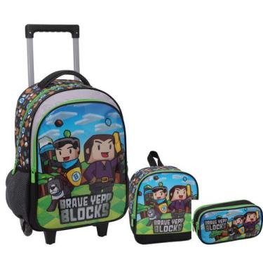 Imagem de Kit Mochila Infantil Estojo e Lancheira Blocks Menino Yepp - 6322, Ver