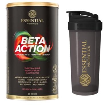 Imagem de Beta Action - Essential Nutrition - Melância com Limão - 630g - Pré Treino sem cafeína + Coqueteleira Oficial