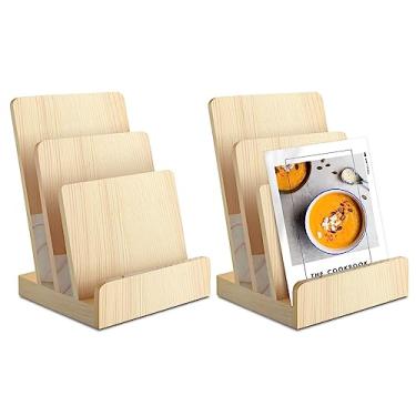 Imagem de 2 peças porta-folhetos de madeira de pinho de 3 camadas 15 x 23 cm, suporte de literatura de madeira, suporte de panfleto, porta-cartão postal para folhetos de revistas de panfletos, menu