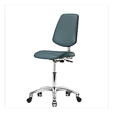 Imagem de Thomas 1163T77 Cadeira básica de vinil para sala limpa com encosto médio, base cromada, rodízios cromados, azul colonial