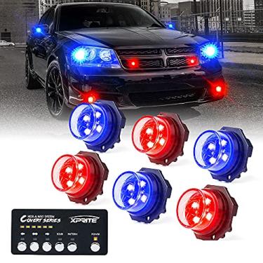 Imagem de Xprite Kit de luzes de polícia estroboscópica de LED azul vermelho, 20 padrões intermitentes com painel de controle para faróis traseiros montagem de aviso de perigo, para veículos de emergência,