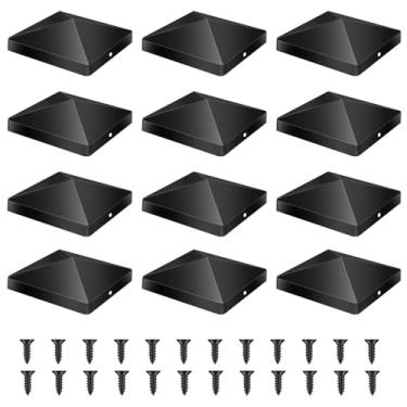 Imagem de Tampas de poste de 4 x 4 polegadas Tampas de poste de cerca de madeira Resina Tampas de poste de deck preto Tampas de cerca de madeira não quebradiça, não envelhecimento, forte resistência às