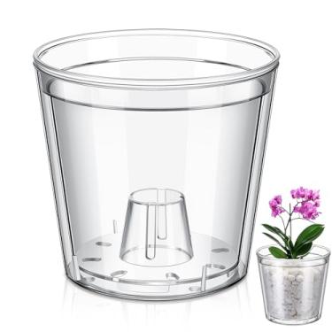 Imagem de Baderke 1 conjunto de plantador autoirrigável transparente de 11 cm com vaso interno transparente, vaso de orquídea acrílica, violeta africana com orifícios de drenagem, recipientes transparentes para