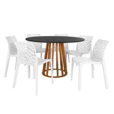 Imagem de Conjunto Mesa De Jantar Redonda Talia Amadeirada Preta 120cm Com 6 Cadeiras Gruvyer - Branco
