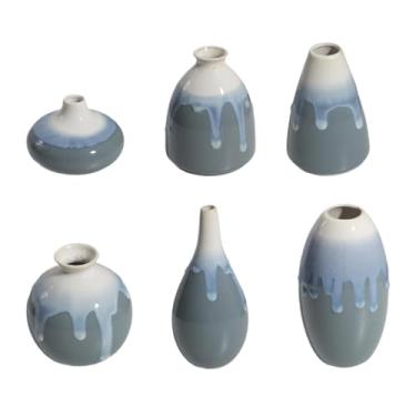 Imagem de Kuntesetty 6 peças conjunto de vaso de cerâmica recipiente de flores secas vasos decorativos decoração para casa vasos de cerâmica para grama banheiro cozinha, Azul Claro