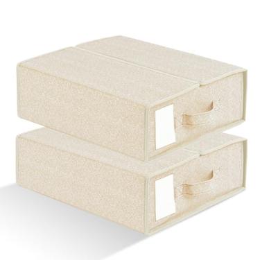 Imagem de Gleiven Pacote com 2 organizadores e armazenamento de lençóis – Caixa de armazenamento de tecido de linho dobrável com compartimento para etiquetas, organizador de armário para lençóis de cama, capas