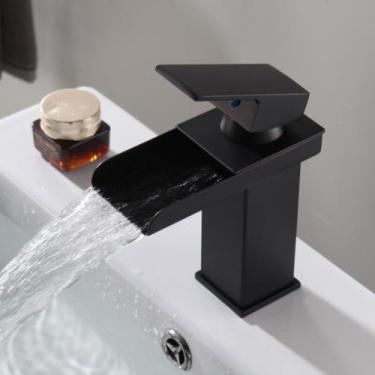 Imagem de Torneira De Banheiro Lavabo Luxo Metal Cromada Moderna Preta - Camppor
