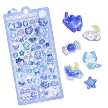 Imagem de BYETOCE Adesivos de desenho animado grosso fofo azul gatinho animal adesivos macios 3D reutilizável pequeno patch para scrapbooks, agendas, laptops, capa de telefone faça você mesmo