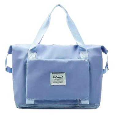 Imagem de Bolsa Mala Feminina Grande Dobrável para Academia Viagem Impermeável (Azul Claro)