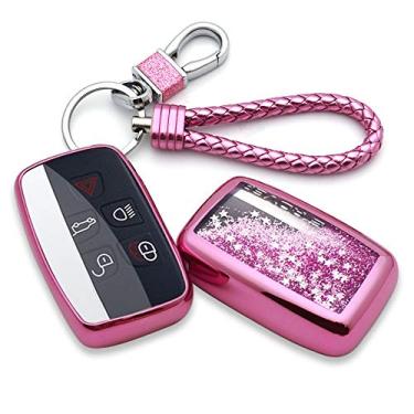 Imagem de Senauto – Capa para chave de carro para Land Rover, capa de chave de areia movediça com proteção total com chaveiro para Land Rover Range Rover Evoque Discover Sport Freelander/Jaguar XE XF XJ tipo F (rosa)