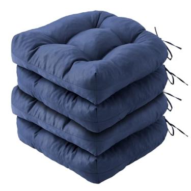 Imagem de IPYNBAP Conjunto de 4 almofadas de cadeira para ambientes externos, almofadas de móveis de pátio para cadeira de vime, 48 x 48 cm, almofadas de assento para ambientes externos com laços, almofadas de
