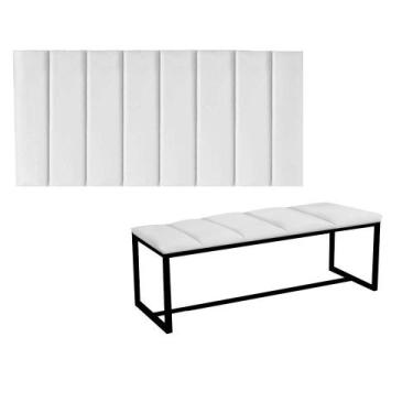 Imagem de Kit Painel Carla e Calçadeira Industrial 160cm Queen Size Box Ferro Pr