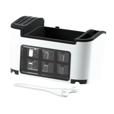 Imagem de ＫＬＫＣＭＳ Organizador de armazenamento de cozinha, armazenamento de pauzinhos de colher, rack de especiarias, capa à prova de poeira Easy Access Condimento, Branco