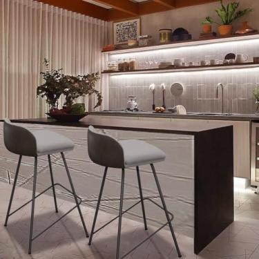 Imagem de Banquetas Modernas para Cozinha, Estofado Cinza, Pés em Aço Preto, Kit com 2 Unidades