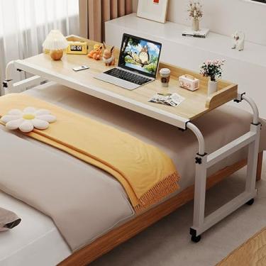 Imagem de Mesa de cama 115-210 cm com 4 rodas, mesa de cama para estação de trabalho em pé ajuste altura 65-95 cm mesa de computador bandeja de alimentos mesa médica rolante para casa e hospital