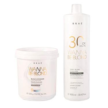 Imagem de Pó Descolorante BRAÉ Wanna Be Blond + Oxidante 30 Volumes 900ml - Kit Profissional Descoloração Rápida e Menos Danos