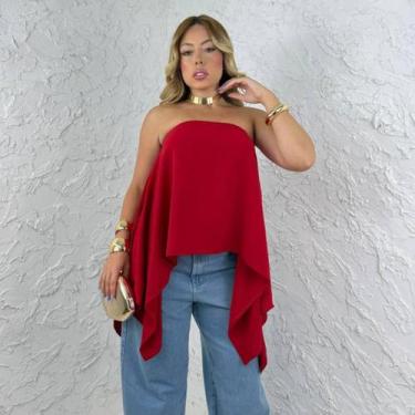 Imagem de Blusa Bata Feminina Cropped Capa Morcego com Top Faixa Tendência Boho 