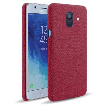 Imagem de Capa para Samsung Galaxy A6 Plus 2018,Capa desenhada em lona,Case Protetora Ultrafina com Empunhadura Macia,Design em Tecido Antichoque e Antiarranhões-Red