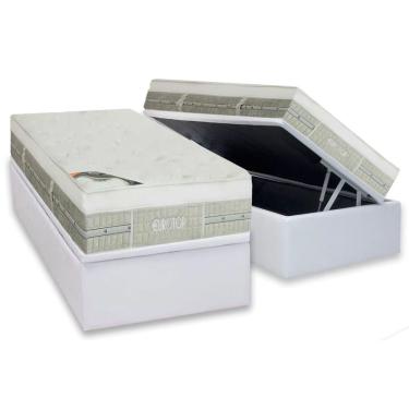 Imagem de Cama Box Baú Solteiro: Colchão Molas Pocket Ensacadas Castor Summer Winter + Base crc Courano White (88x188)