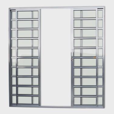 Imagem de Porta de Alumínio de Correr 210x200cm 4 Folhas com Travessa e Vidro Liso Anodizado Super Brimak