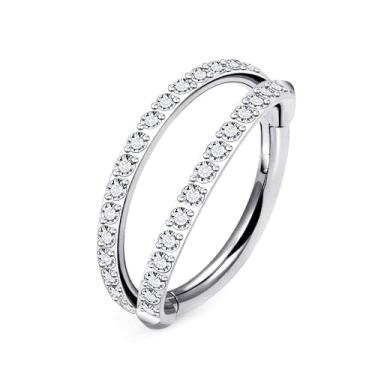 Imagem de Ruifan 20G 18G 16G Anéis de nariz de titânio para mulheres Double Open Stack CZ Clicker articulado septo nariz anel lábio hélice cartilagem argola brinco daith torre concha piercing corporal joias