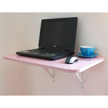 Imagem de LXB Mesa para computador de parede doméstica - mesa de jantar de madeira maciça montada na parede, mesa dobrável para computador, mesa de aprendizagem, loja de chá/rosa/80 × 40 cm