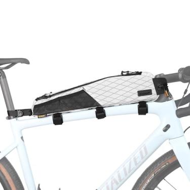 Imagem de Rhinowalk Bolsa de tubo de bicicleta Bolsa de quadro de bicicleta impermeável 2,1L bolsa de bicicleta acessórios profissionais de ciclismo para mountain road bike (grande)-branca