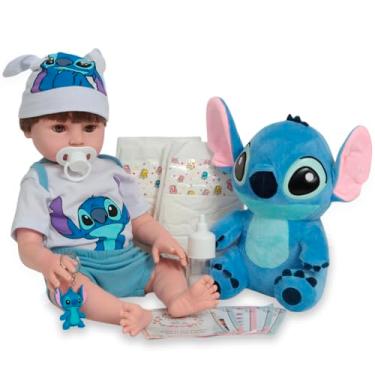 Imagem de Boneco Bebê Reborn Realista Com Kit Acessórios Pelúcia