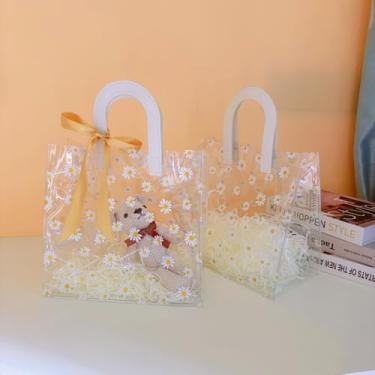 Imagem de YMASELA Saco de embrulho de presente transparente com alças (2 peças, 24 x 23 x 14 cm) Saco de embalagem de presente de plástico resistente à prova d'água para festa, mercadoria reutilizável, varejo