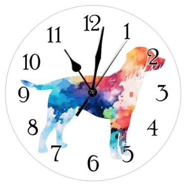 Imagem de LILINWAN Relógio de parede para pendurar em aquarela para cães Golden Retriever, silhueta de cachorro colorido, relógios de parede operados por bateria para presente de parede para dono de cachorro
