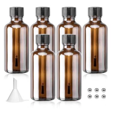Imagem de Agidea 6 frascos grandes vazios de esmalte com pincel, frascos de óleo de cutícula de verniz de vidro marrom recarregáveis, recipientes de viagem com funil e bolas de mistura para óleos de cutícula