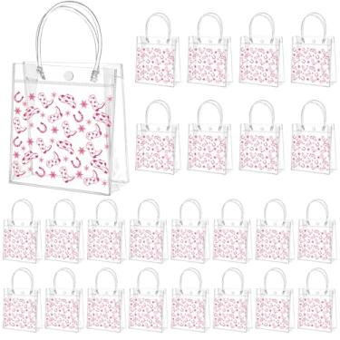 Imagem de Tioncy 24 peças de sacos de lembrancinha de festa de caubói, sacos de presente de PVC transparente com alças, tema laranja, cesta de doces para decoração de chá de bebê, casamento, aniversário, verão