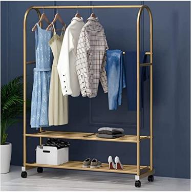 Imagem de Suporte para roupas com rodas, suporte de roupas com sapateira, aplique no quarto, sala de estar, suporte fácil de montar, varão para decoração de quarto B