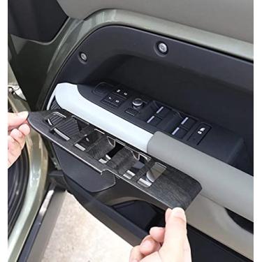 Imagem de TENWIND Para Land Rover Defender 110 2020 2021 2022 ABS Carro Janela Elevador Botão Moldura Adesivos Acessórios Direita Veículo (grão de madeira de carvalho)