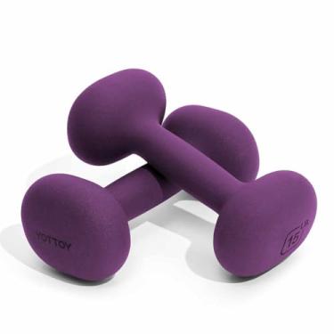 Imagem de YOTTOY Conjunto de halteres de peso para mulheres, conjunto de 2 halteres de 6,8 kg, pesos de mão antiderrapantes para exercícios em casa, halteres de neoprene para treinamento de força portátil (roxo