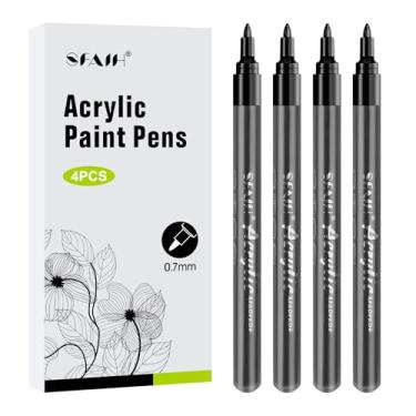 Imagem de SFAIH Canetas marcadoras de tinta preta – Pacote com 4 marcadores de acrílico de ponta fina de 0,7 mm para pintura rupestre, madeira, metal, tecido, plástico, tela, vidro, cerâmica, artesanato