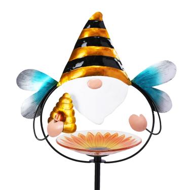 Imagem de MUMTOP Banhos De Pássaros Vidro Para Áreas Externas, 32" Altura, Pequenos Alimentadores Banheiras Gnomos Abelha Jardim, Metal Exclusivos, Decorativos Quintal, Gramado, Amarelo