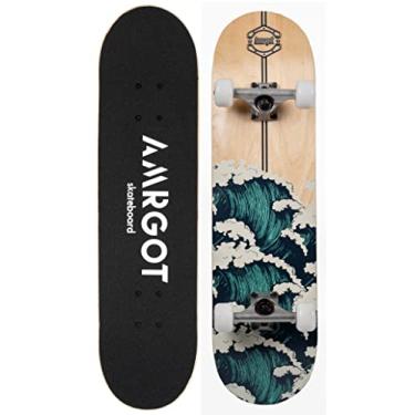Imagem de Skates Amrgot para iniciantes, skates completos de 78 x 20 cm para crianças, meninos, meninas e adultos, 7 camadas de madeira de bordo, deck duplo côncavo padrão e skate de truques