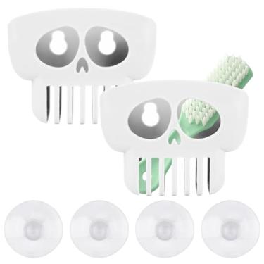 Imagem de Biiange Suporte de esponja de caveira branca para cozinha, suporte de esponja de plástico, porta-escovas para cozinha, copo de sucção de pia caixa de armazenamento de escova de plástico prateleira