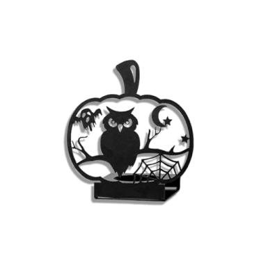 Imagem de Castiçal de metal, castiçais de decoração de centro de atmosfera de terror de Halloween, suporte de velas de sombra preta, para decoração de festa candelabro (coruja)