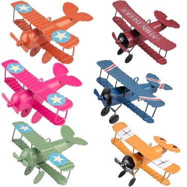 Imagem de Berry President Mini artesanato decorativo de metal vintage retrô clássico biplano ferro avião modelo estátua escultura decoração lembrança árvore de Natal (verde, rosa, laranja, vermelho, azul