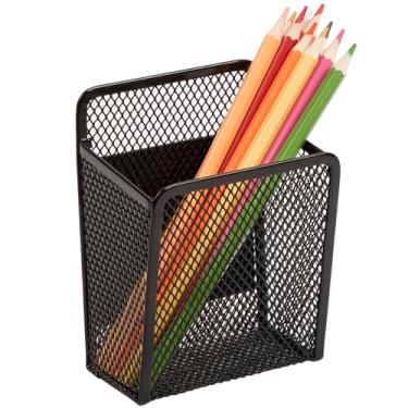 Imagem de Porta-lápis magnético – organizador magnético de cesta de armazenamento de compartimentos generosos pretos – ímãs extra fortes – suporte de caneta de malha perfeito para guardar quadros brancos, acessórios de armário