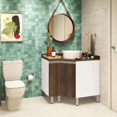 Imagem de Gabinete Para Banheiro Suprema Branco Com Nogueira