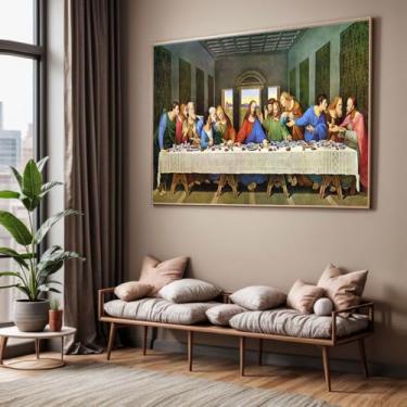 Imagem de Quadro com Moldura Sala Quarto Santa Ceia Religioso Decorativo Horizontal Grande Hall