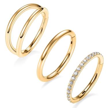 Imagem de AROWRO Piercing de concha, joia de septo, anel de nariz, argola 20G, 18G, 16G, 14G, 12G, 10G, 316L, anel de segmento articulado, argola hélice daith torre, tragus, cartilagem, piercing de cartilagem