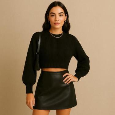 Imagem de Cropped Tricot Feminino Estiloso e Confortável  Tecido Macio e Canelad