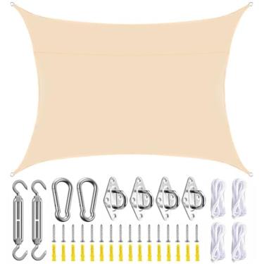 Imagem de TBATM Sol Vela Sombras Retângulo, Kit de Hardware Vela Sombra, 420d Oxford Impermeável Jardim Sombra Toldo, 98% Uv Bloco Sombra Velas com Toldo Anexo para Jardim Praia Pátio Varanda Festa,4x5m